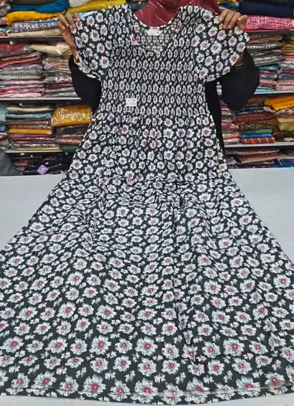 Premium Cotton Smocked Maxi Gown With Side pocket | MG72